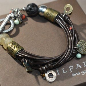 NWOT Silpada Sterling Silver Cha Cha Leather Pearl Coral Howlite Brass Bracelet